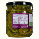 Jar of pickles with a nutrition label on a white background