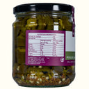 Jar of pickled vegetables with a nutrition label on a white background