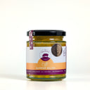 A glass jar of 'The Mulberry Pig' Summer Relish with a black lid, set against a plain white background. The label features white, orange, and purple sections with a circular Pig logo and a bronze medal from Melbourne Royal.